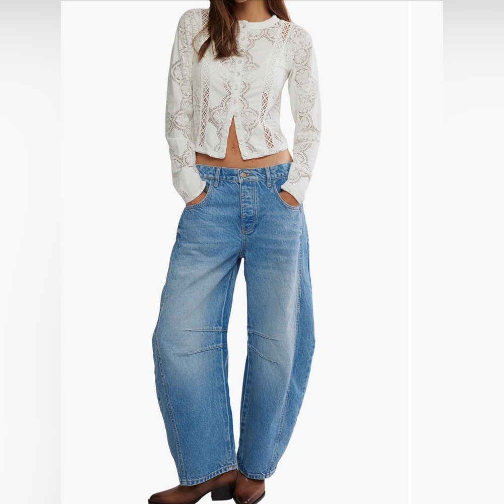 Free People, we the free Good luck, mid rise Barrel leg jeans 28Regular